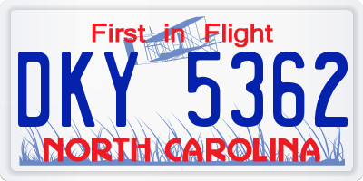 NC license plate DKY5362
