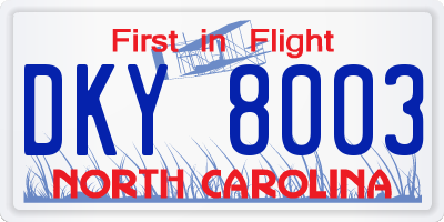 NC license plate DKY8003