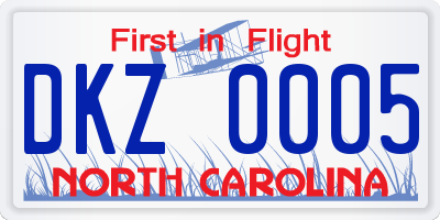 NC license plate DKZ0005