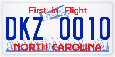 NC license plate DKZ0010