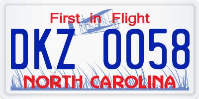 NC license plate DKZ0058