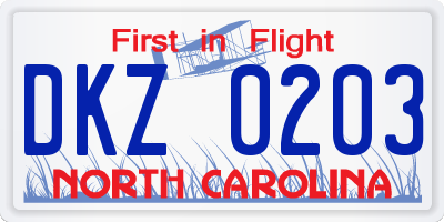 NC license plate DKZ0203