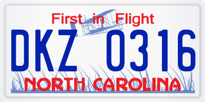 NC license plate DKZ0316