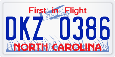 NC license plate DKZ0386