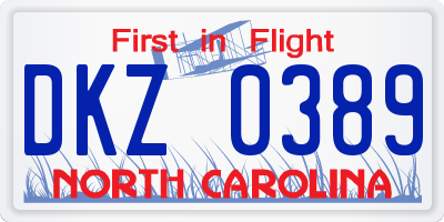 NC license plate DKZ0389