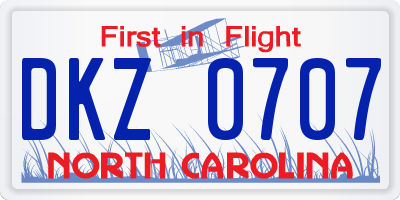 NC license plate DKZ0707