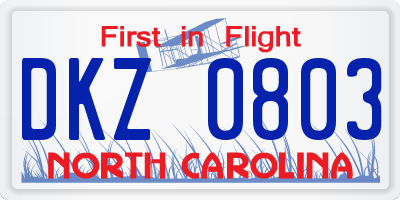 NC license plate DKZ0803