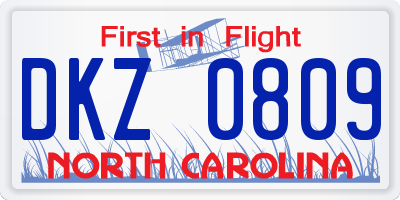 NC license plate DKZ0809