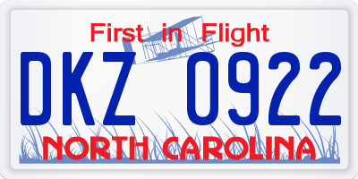 NC license plate DKZ0922