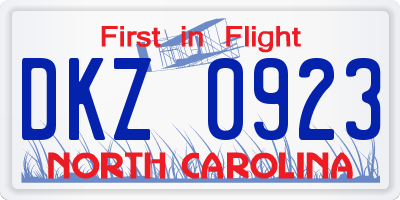 NC license plate DKZ0923
