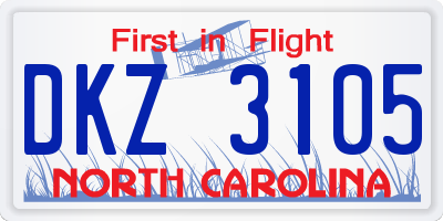 NC license plate DKZ3105