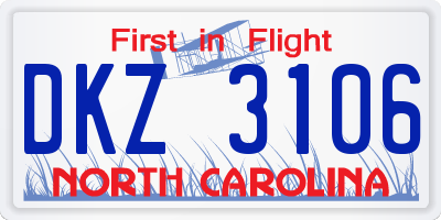 NC license plate DKZ3106