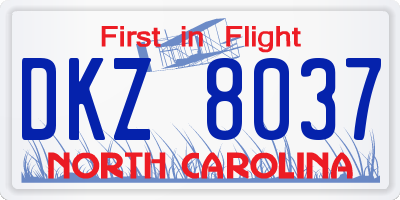 NC license plate DKZ8037