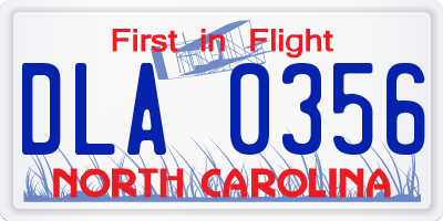 NC license plate DLA0356