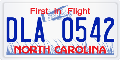 NC license plate DLA0542