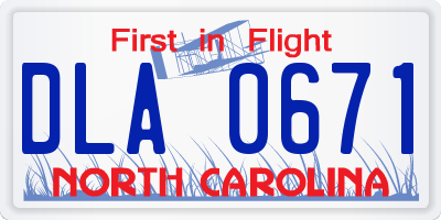 NC license plate DLA0671