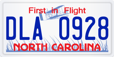 NC license plate DLA0928