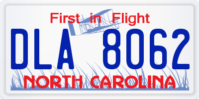 NC license plate DLA8062