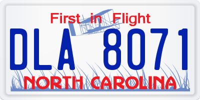 NC license plate DLA8071