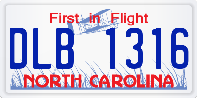 NC license plate DLB1316