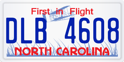 NC license plate DLB4608