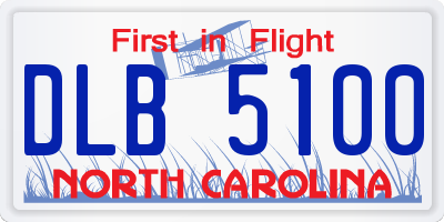 NC license plate DLB5100