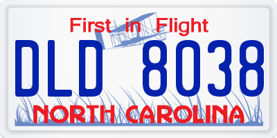 NC license plate DLD8038