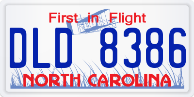 NC license plate DLD8386