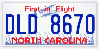 NC license plate DLD8670