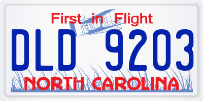 NC license plate DLD9203
