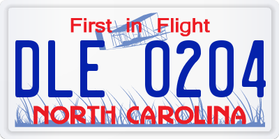 NC license plate DLE0204