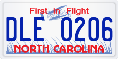 NC license plate DLE0206