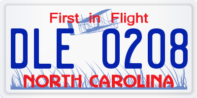 NC license plate DLE0208