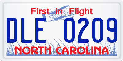 NC license plate DLE0209