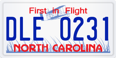 NC license plate DLE0231