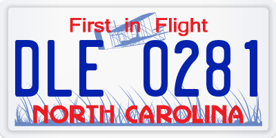 NC license plate DLE0281