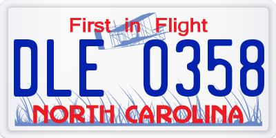 NC license plate DLE0358