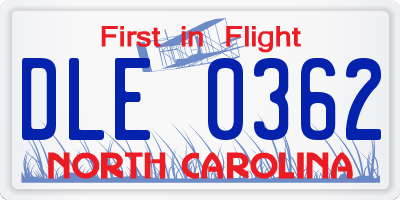 NC license plate DLE0362