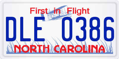 NC license plate DLE0386