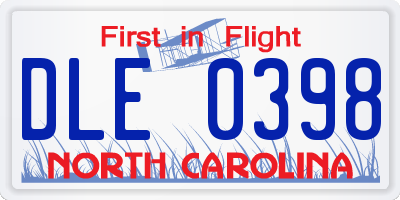 NC license plate DLE0398