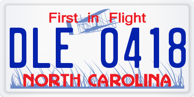 NC license plate DLE0418