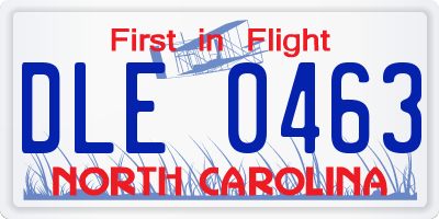 NC license plate DLE0463