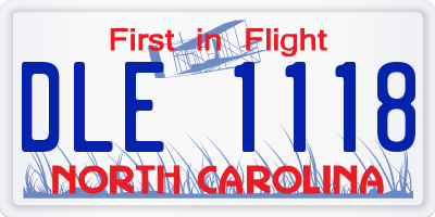 NC license plate DLE1118