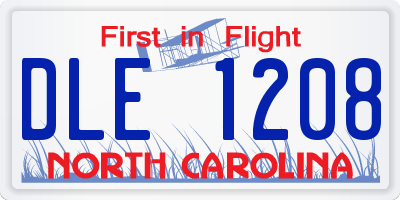 NC license plate DLE1208