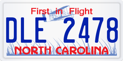 NC license plate DLE2478