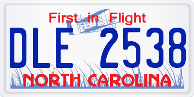 NC license plate DLE2538