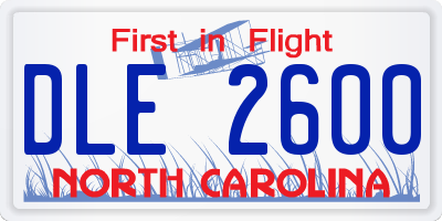 NC license plate DLE2600