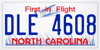 NC license plate DLE4608