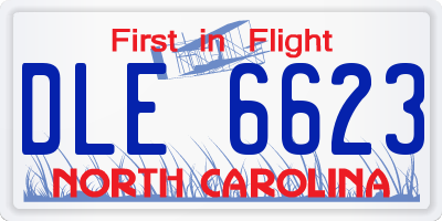NC license plate DLE6623