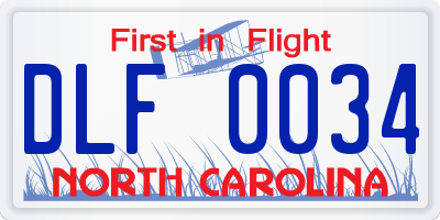 NC license plate DLF0034